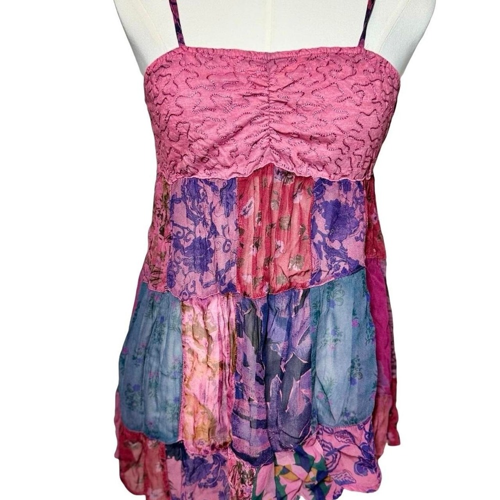Patchwork fairycore cami top Semi sheer festival vtg Y2K pink purple boho summer